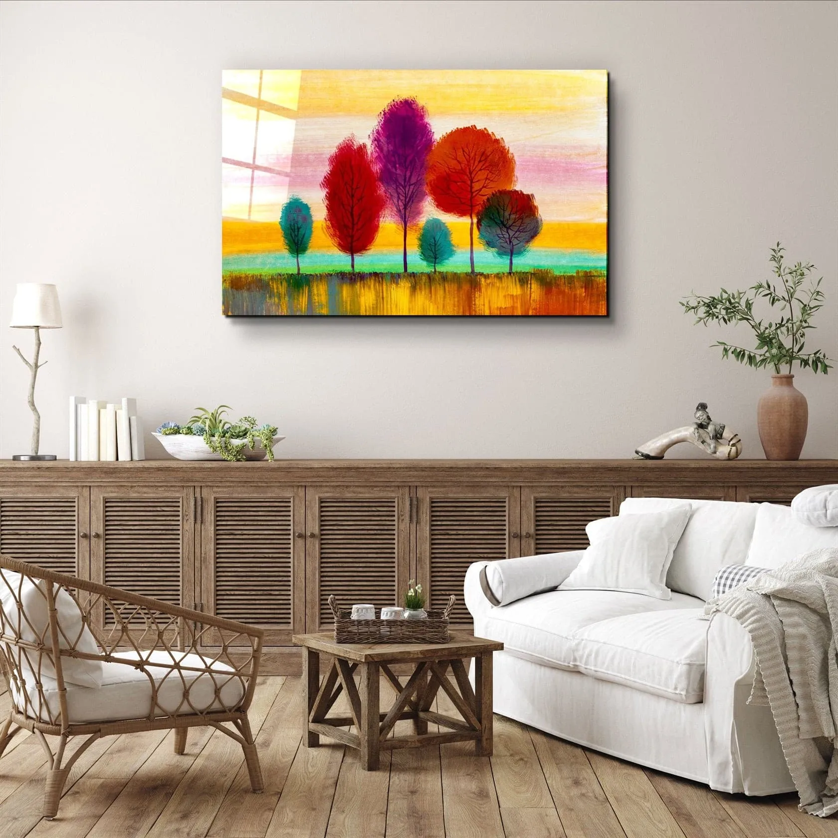 ・"Abstract Colorful Trees"・Glass Wall Art