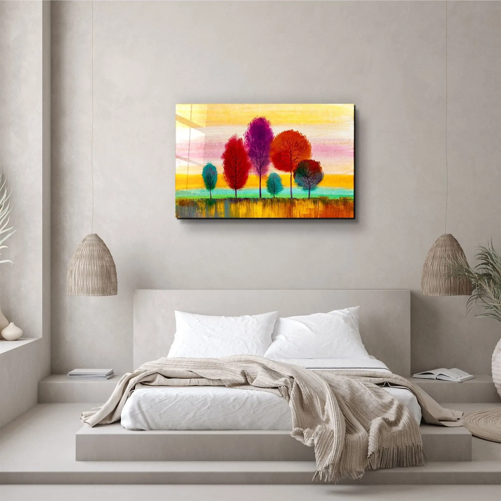 ・"Abstract Colorful Trees"・Glass Wall Art