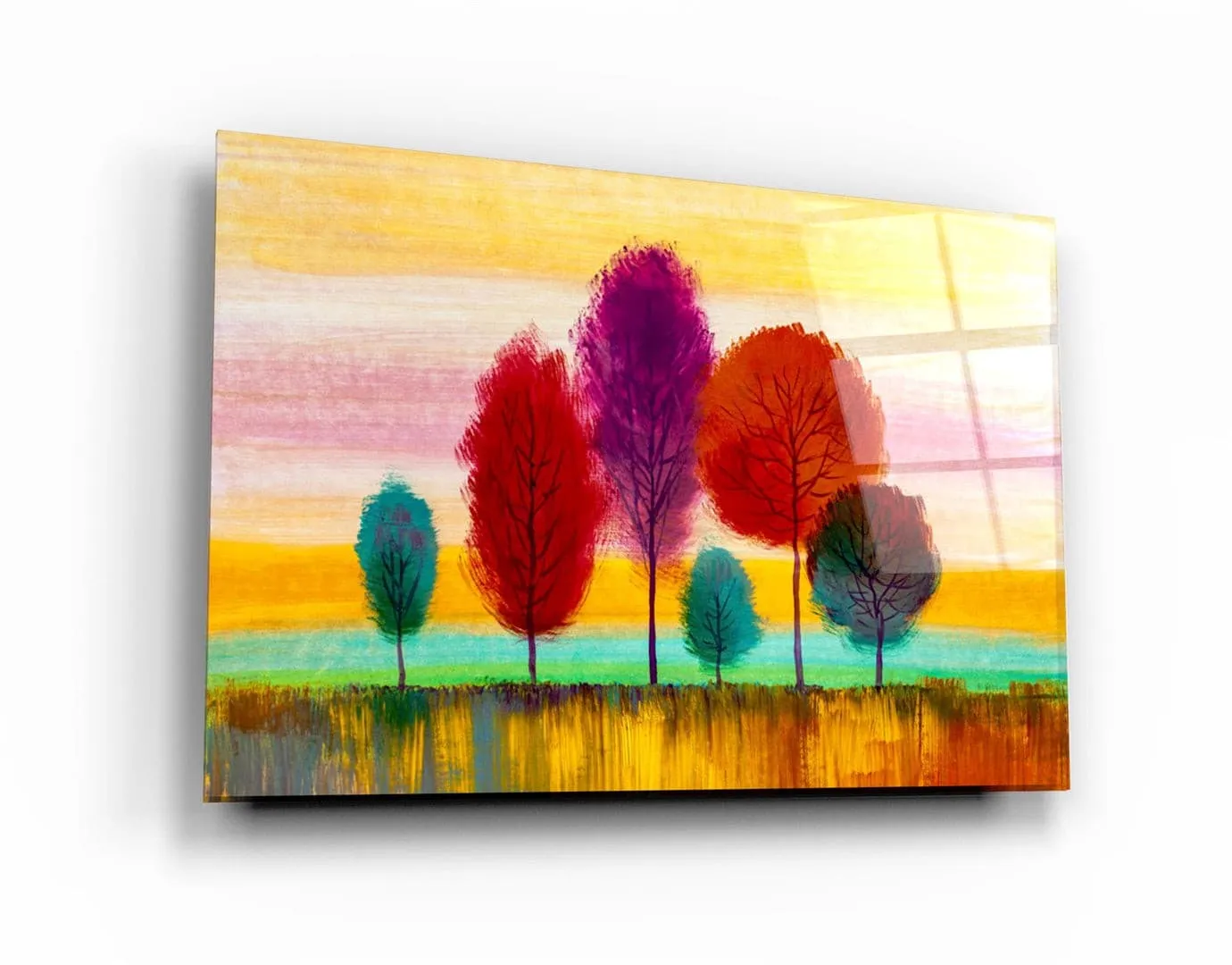 ・"Abstract Colorful Trees"・Glass Wall Art