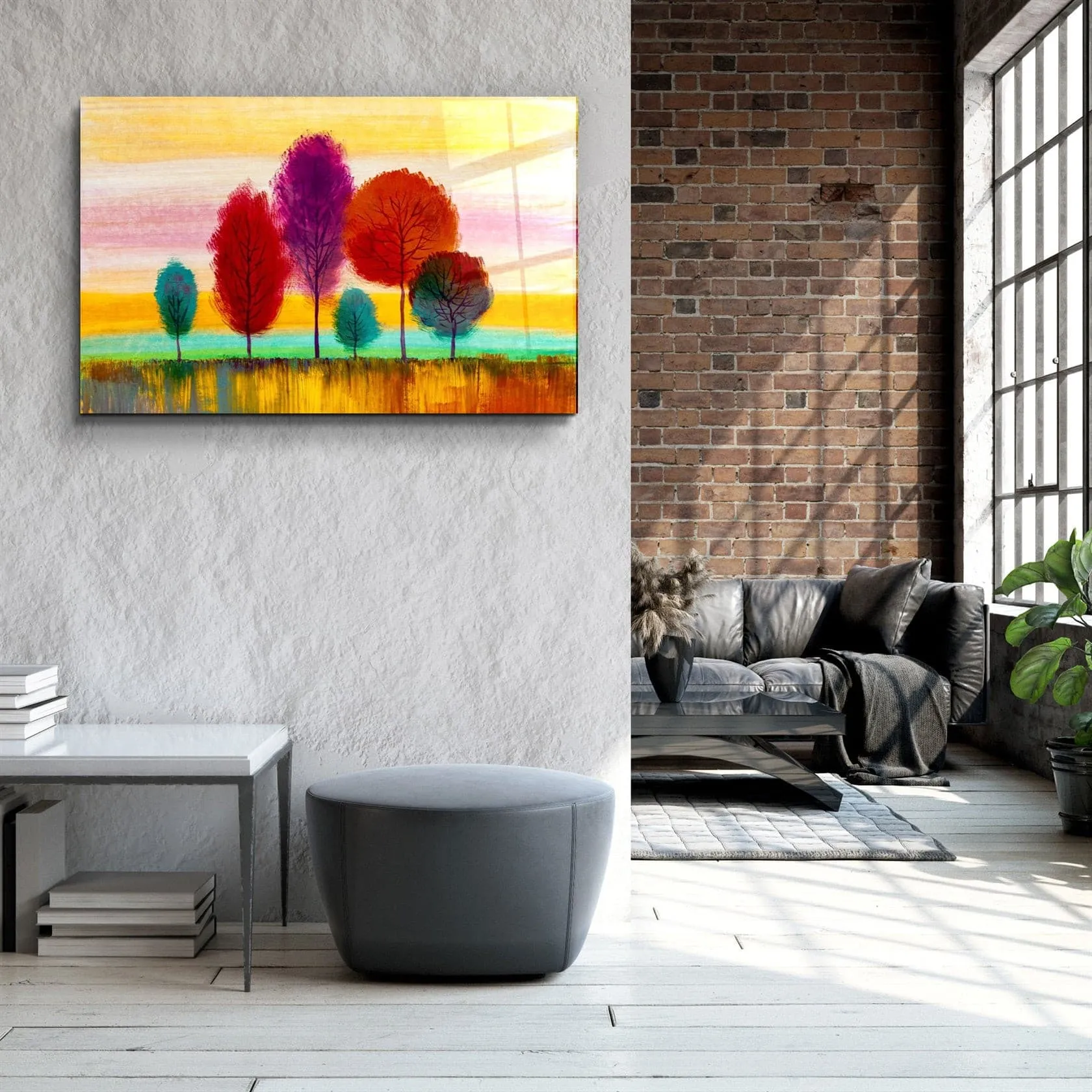 ・"Abstract Colorful Trees"・Glass Wall Art