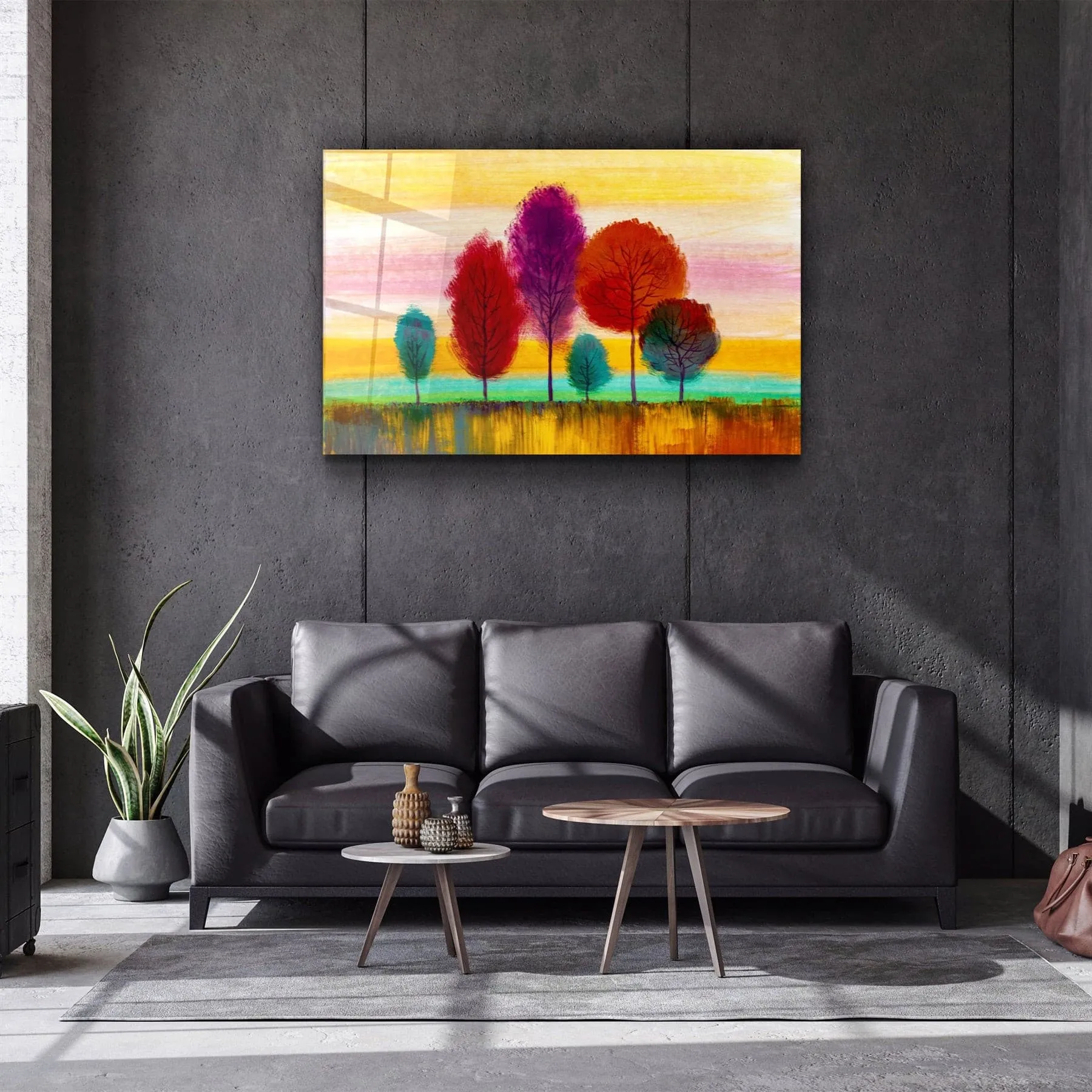 ・"Abstract Colorful Trees"・Glass Wall Art