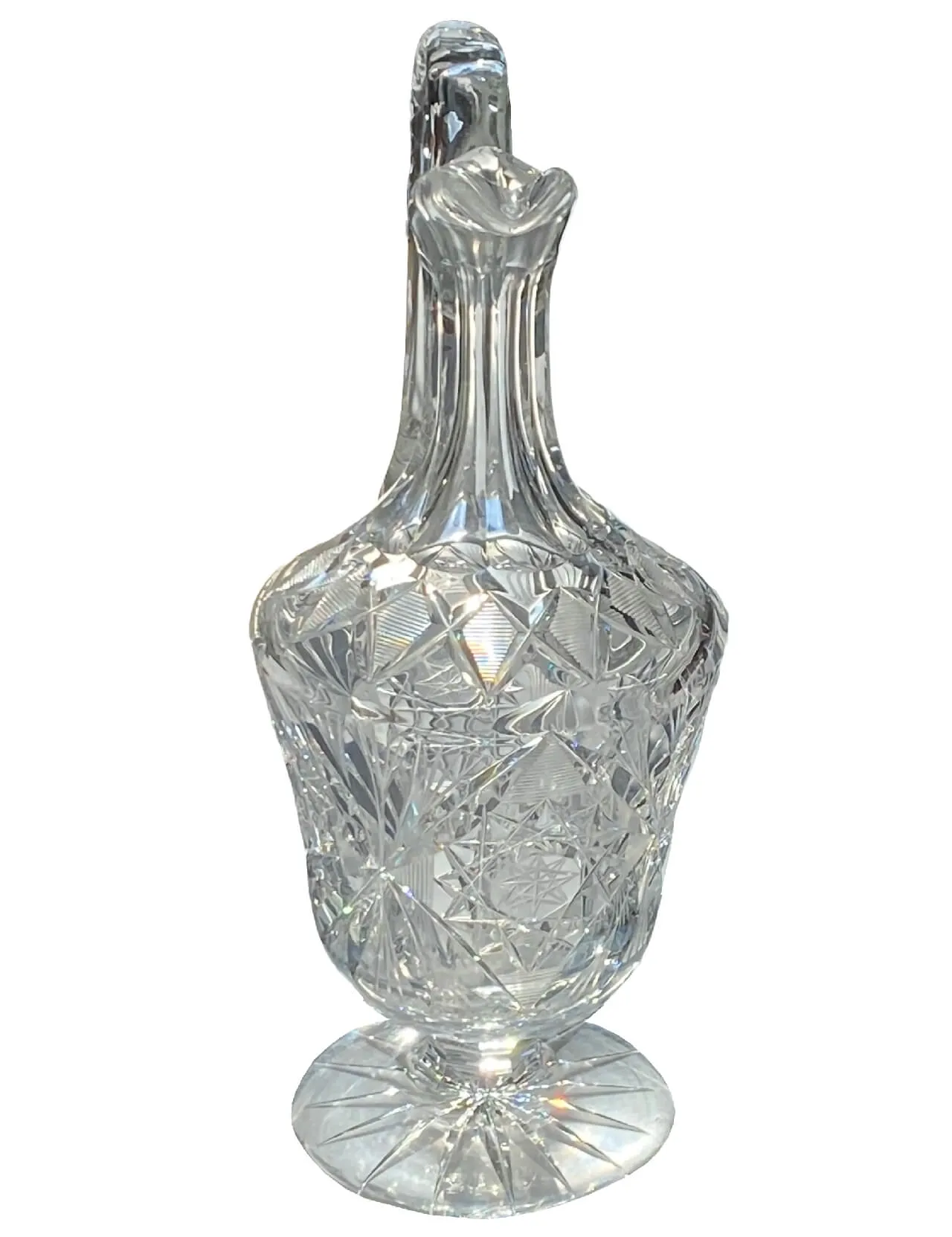 RARE Libbey American Brilliant Lead Crystal Water Pitcher, High Handle. 12"