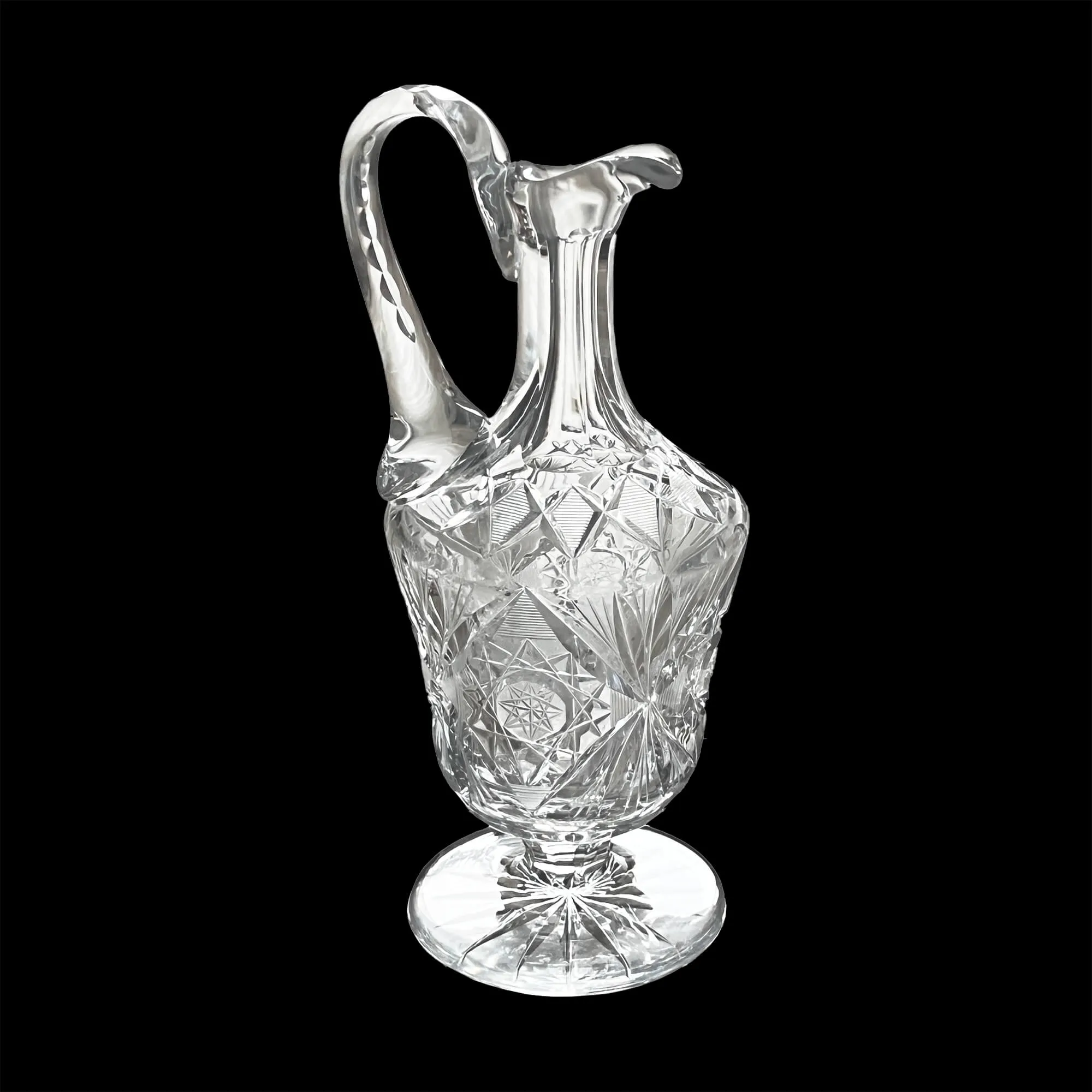 RARE Libbey American Brilliant Lead Crystal Water Pitcher, High Handle. 12"