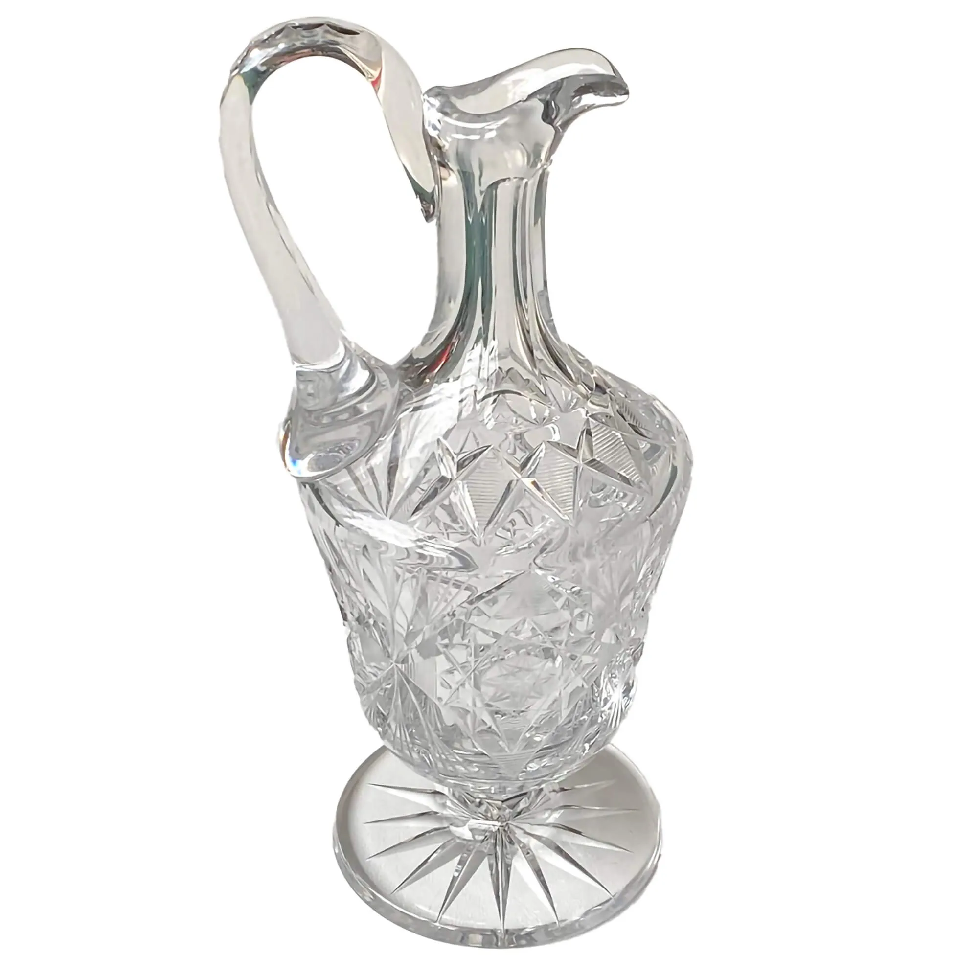 RARE Libbey American Brilliant Lead Crystal Water Pitcher, High Handle. 12"