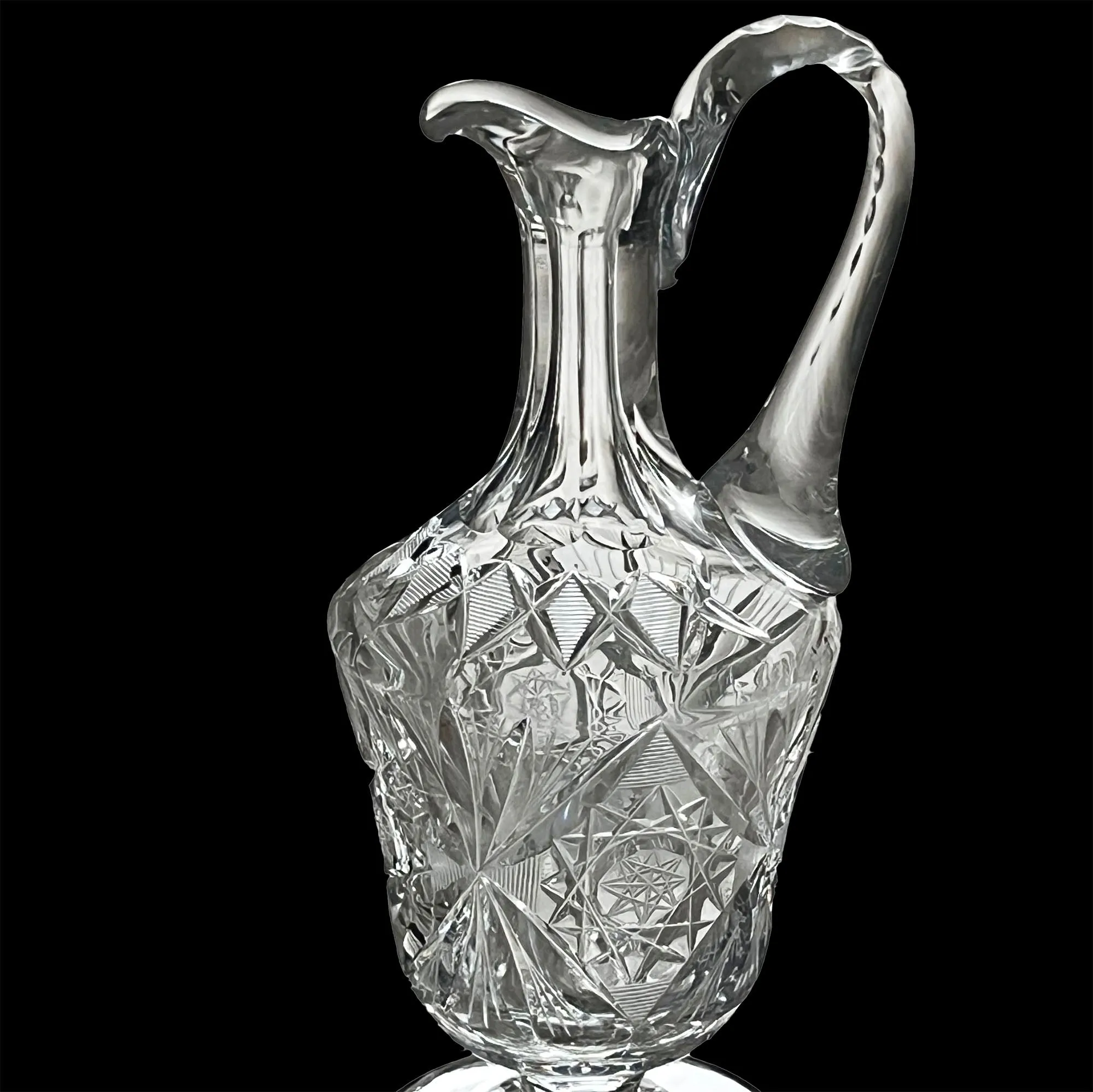 RARE Libbey American Brilliant Lead Crystal Water Pitcher, High Handle. 12"