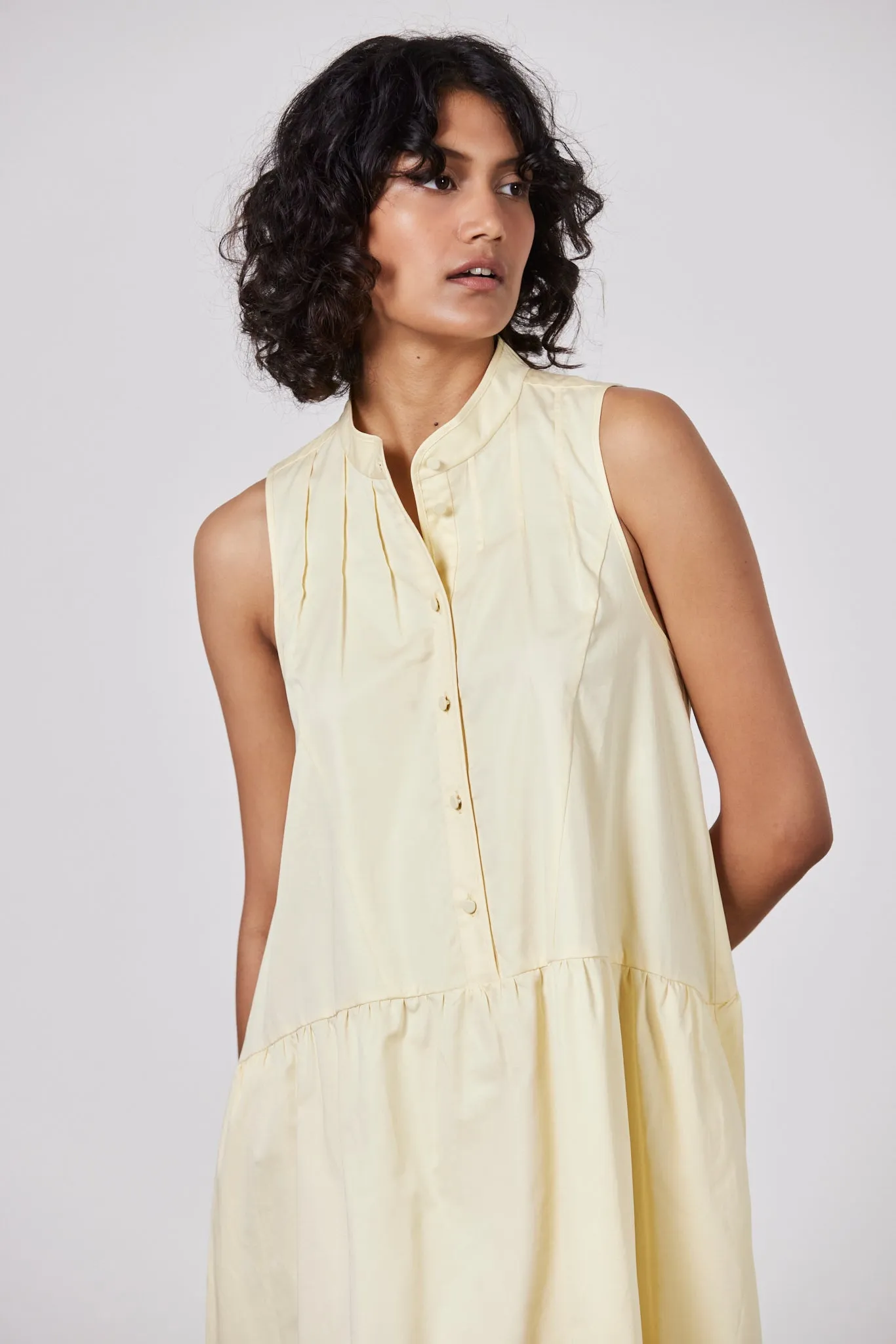 Sasha Cotton Poplin Dress - Pale Lemon