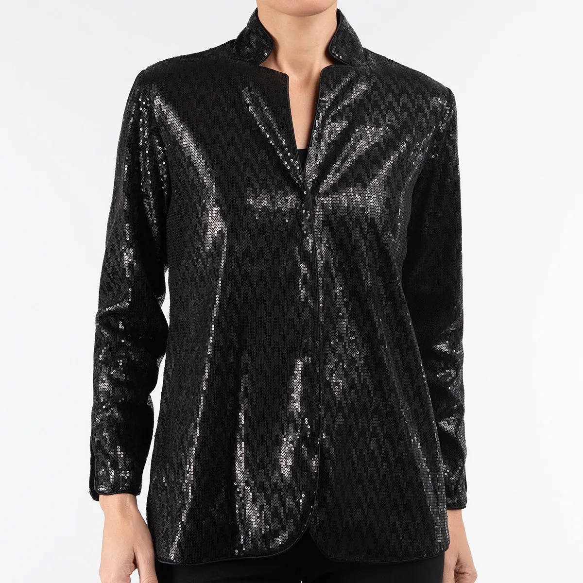 Sequin Notch Collar Lined Blouse in Black