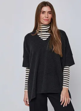 Short Sleeve Cashmere Kimono - Charcoal