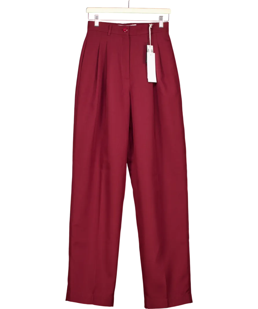 Tolu Coker Red Pleated Grain De Poudre Wide Leg Trousers UK S