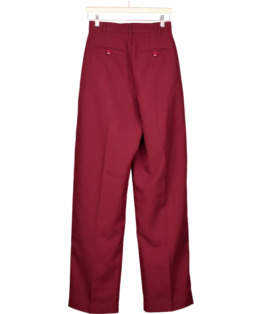 Tolu Coker Red Pleated Grain De Poudre Wide Leg Trousers UK S