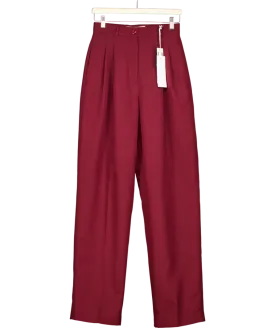 Tolu Coker Red Pleated Grain De Poudre Wide Leg Trousers UK S
