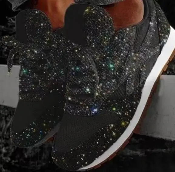 Womens Casual Sneakers  Glitter Sequin Finish  Low Cut  Lace Up  Sparkling Style