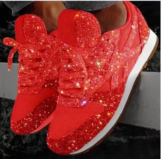Womens Casual Sneakers  Glitter Sequin Finish  Low Cut  Lace Up  Sparkling Style