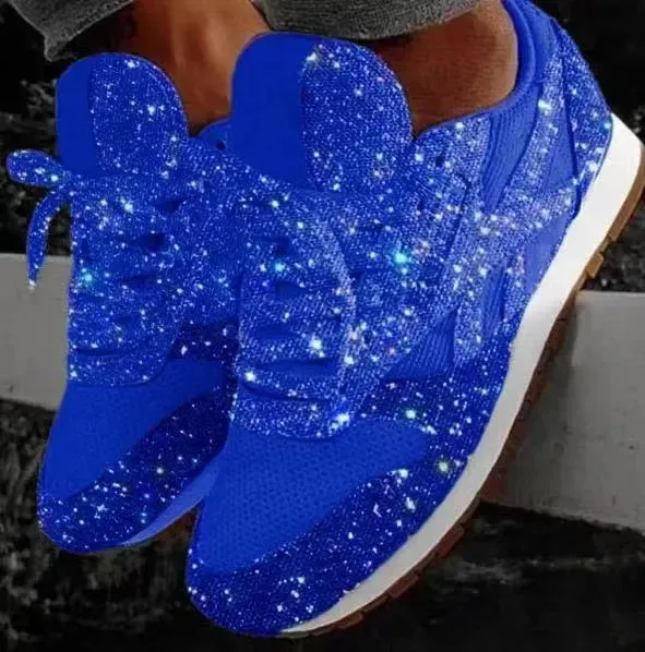 Womens Casual Sneakers  Glitter Sequin Finish  Low Cut  Lace Up  Sparkling Style