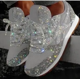 Womens Casual Sneakers  Glitter Sequin Finish  Low Cut  Lace Up  Sparkling Style