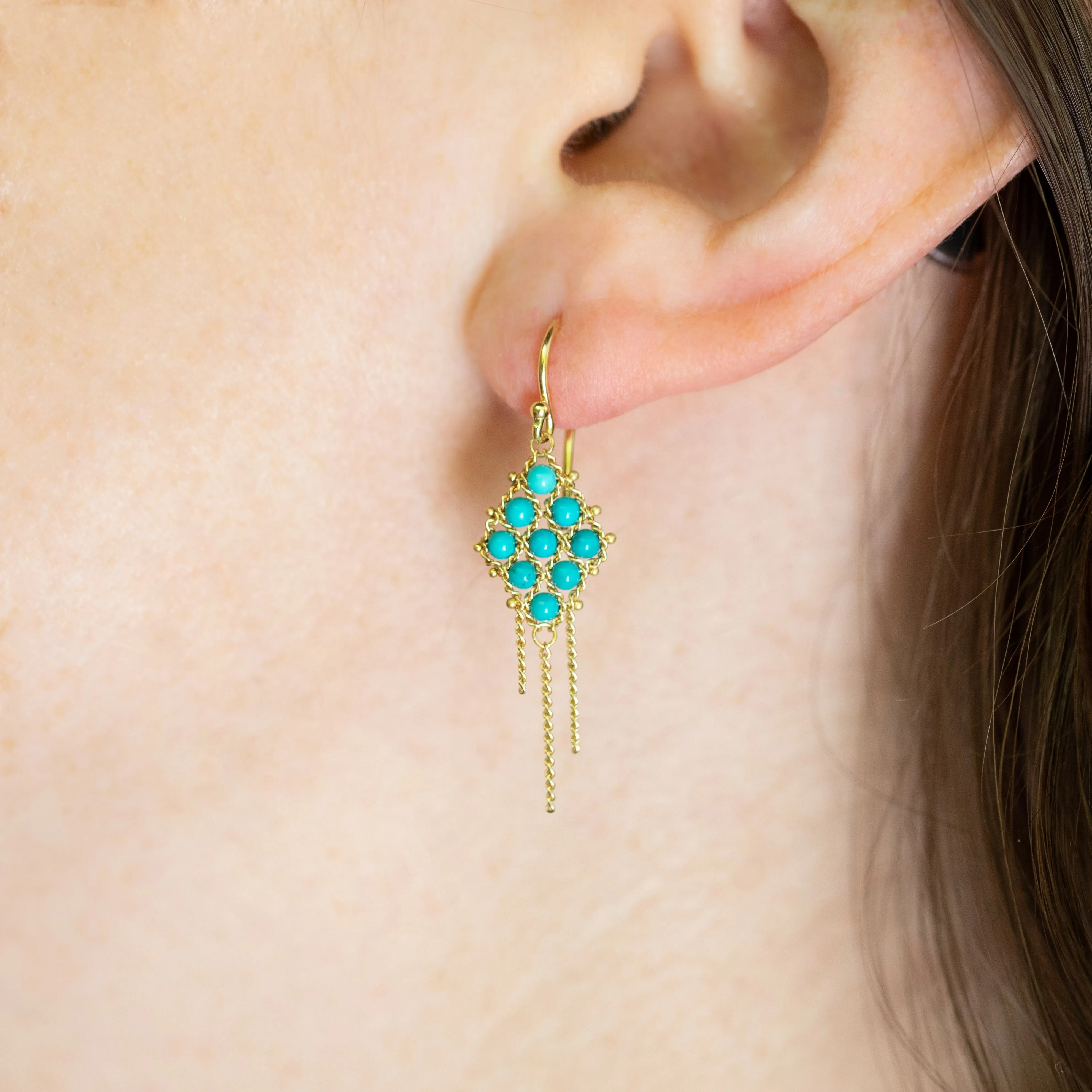 Woven Lattice Earrings in Turquoise