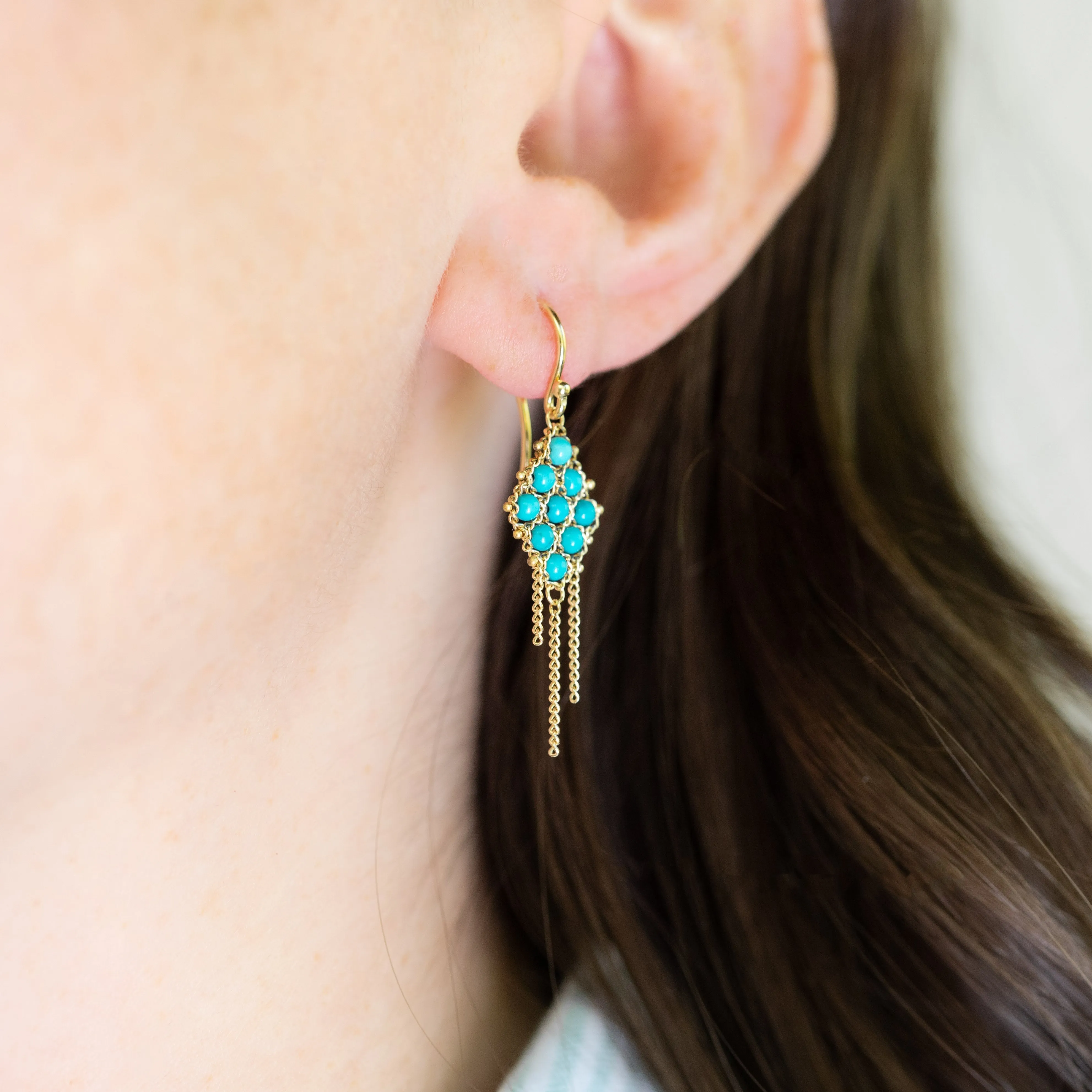 Woven Lattice Earrings in Turquoise